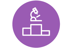 Icon showing a microscope and bar chart representing research impact