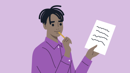 Illustration of male student looking at a list