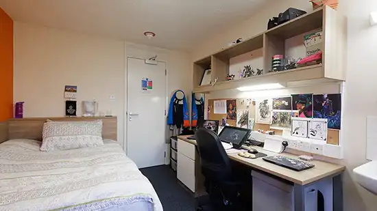 room with bed and desk