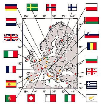 Earlinet member stations map with flags