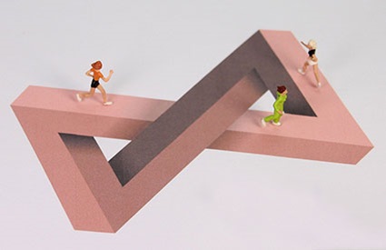 Optical illusion of runners running on track