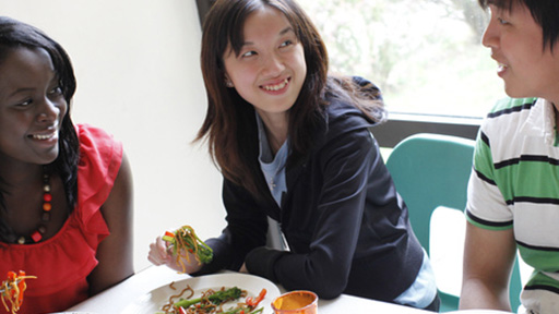 International students eating meal together
