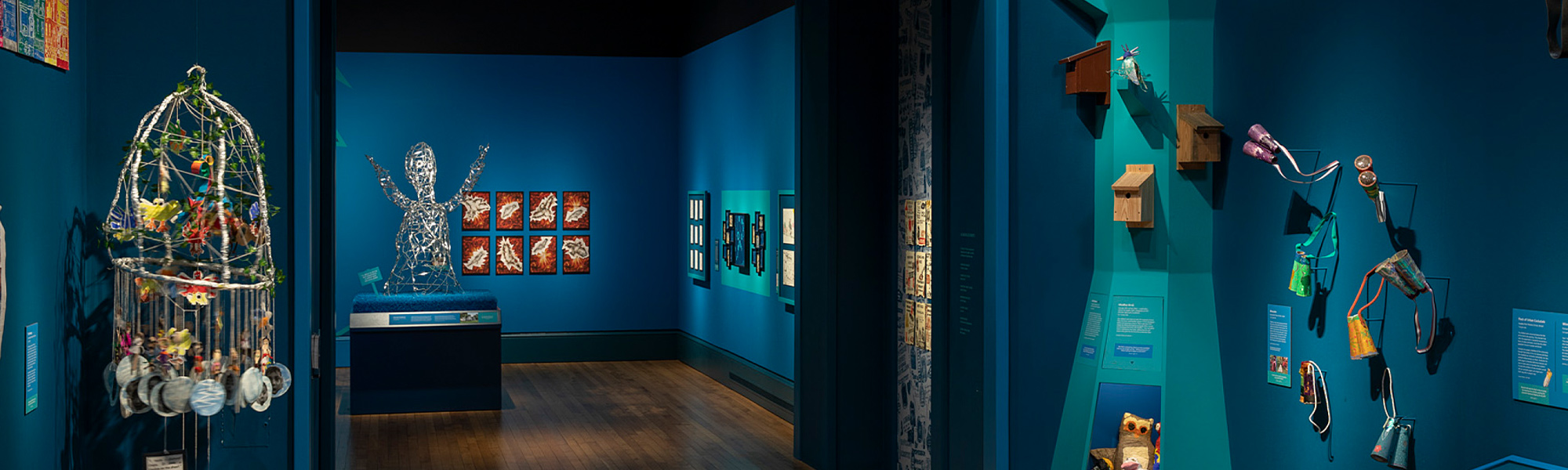 Exhibition with blue walls