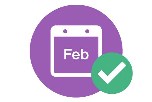 Calendar graphic of February with tick