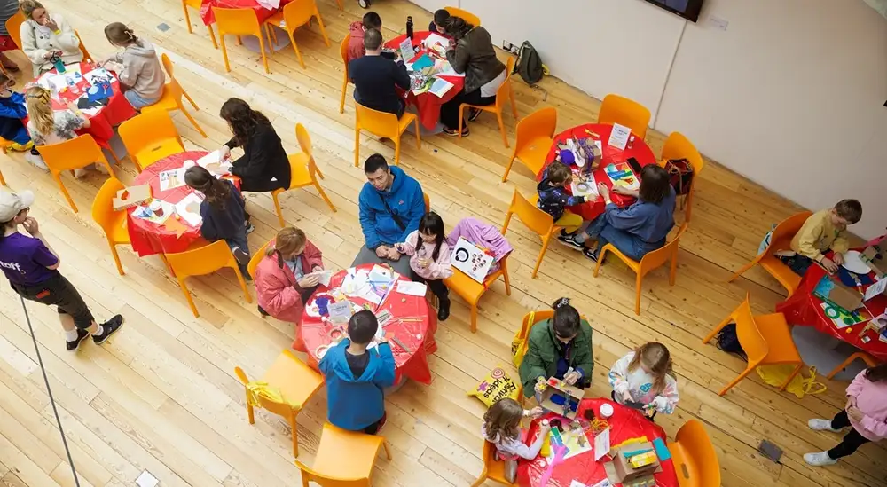 People sitting round tables