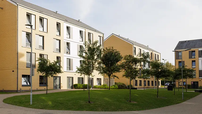 View of campus from outside 