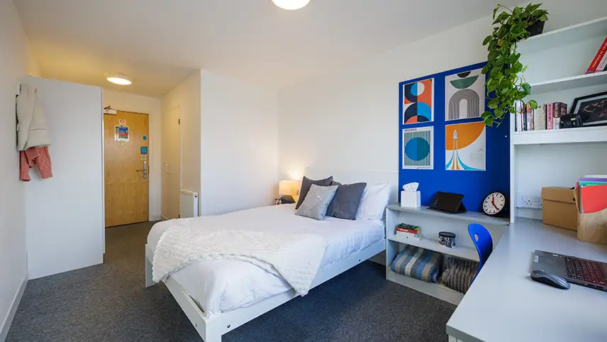 room with bed and desk 