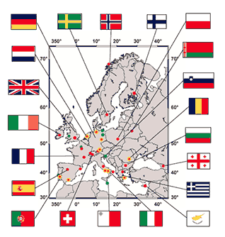 The map shows member stations of EARLINET. 