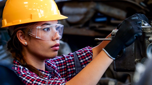 Woman working on construction site