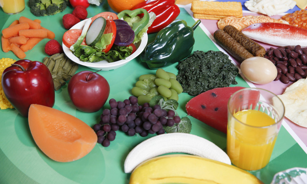 different plastic foods placed on a food wheel