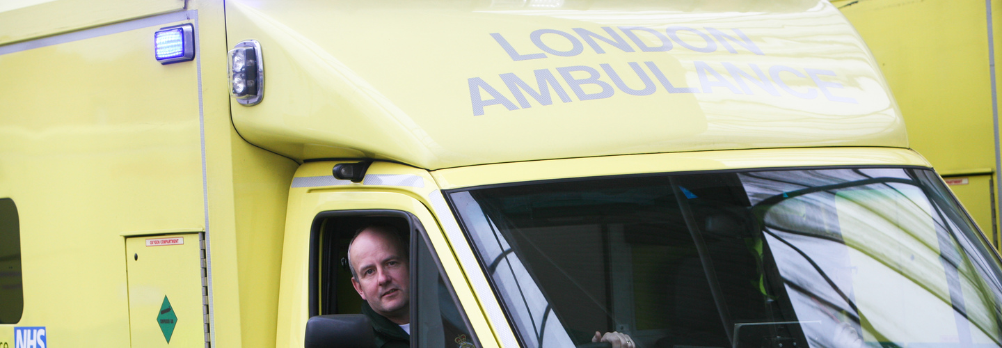 London ambulance with paramedic driving