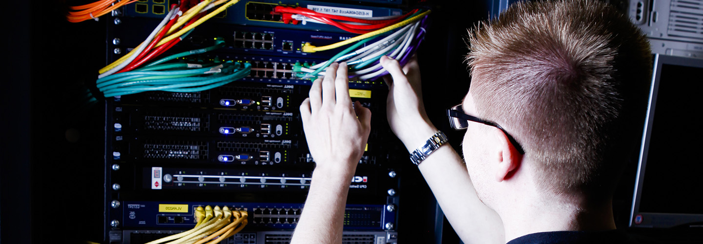 Man working with server