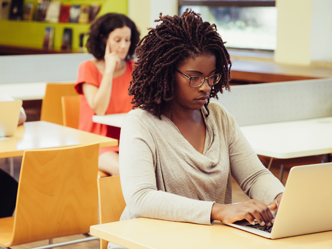 Woman working on laptop