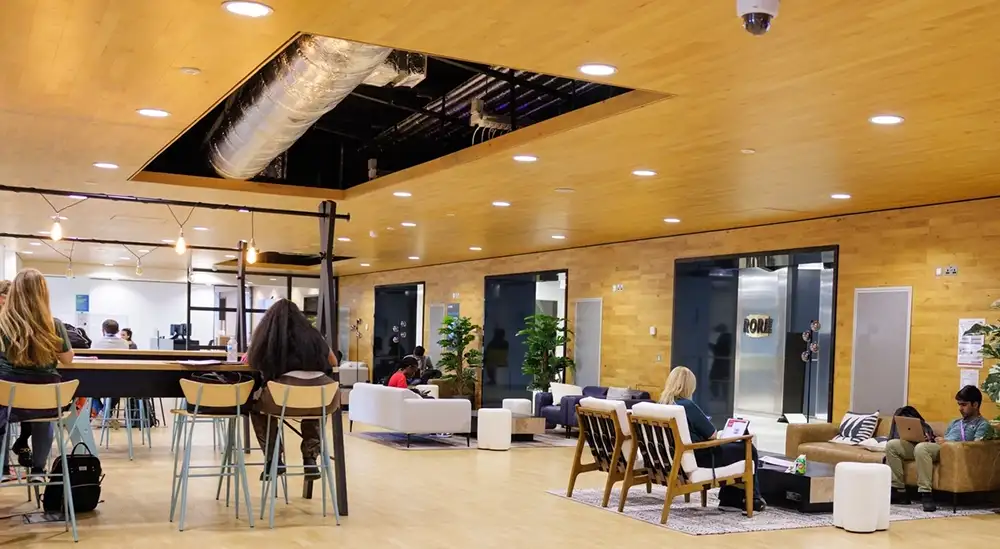 Are with sofas, and high tables to work on 