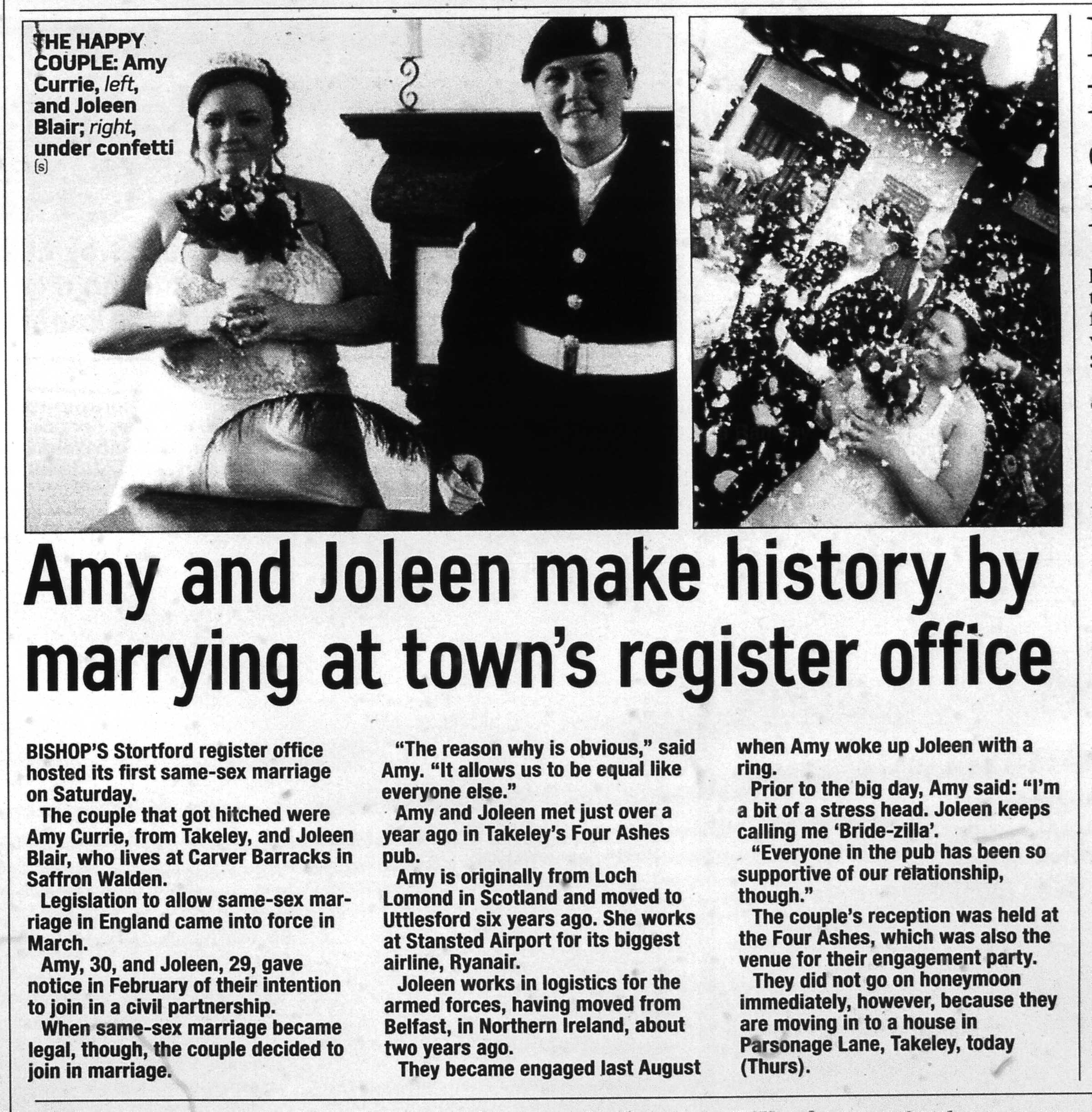 Black and white newspaper clipping with photo of two women