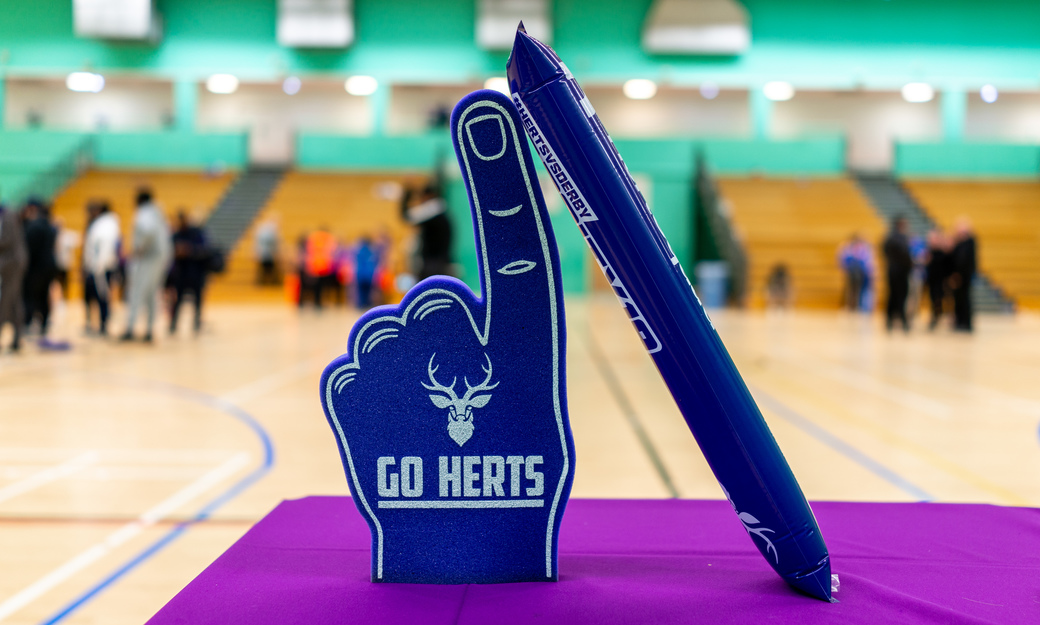 Purple Go Herts foam fingers