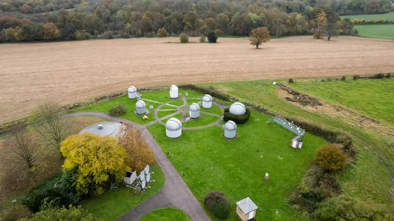 Wide aerial shot of the observatory