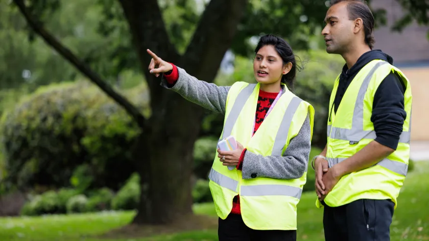 Students in high vis jackets